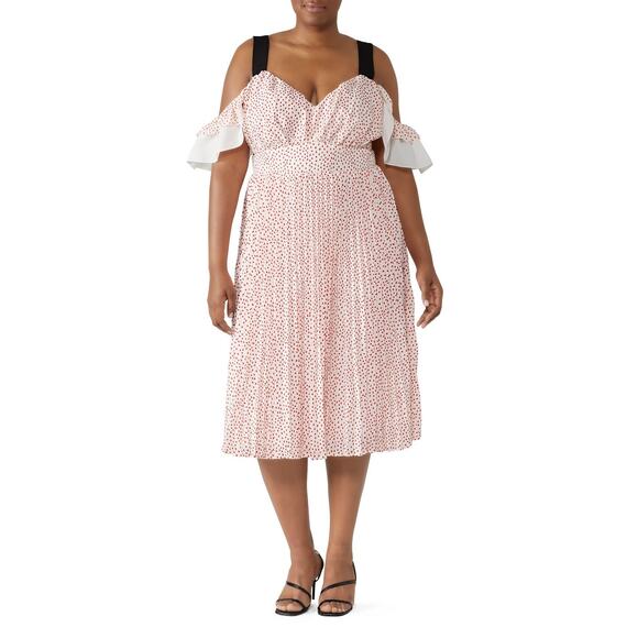 Eloquii Printed Midi Dress Women's Plus 18 White Red Hearts Cold Shoulder RTR - Picture 1 of 13